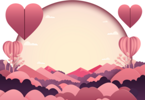 Paper Style Beautiful Landscape Background With Hearts And Copy Space. png