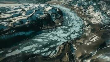 A chilly conduit from over. Ethereal photo of the stream streams from Icelandic chilly masses. video