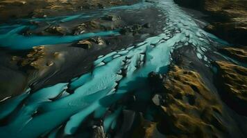 airborne picture of an icelandic stream. video