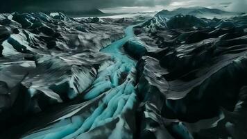 A chilly conduit from over. Ethereal photo of the stream streams from Icelandic chilly masses. video