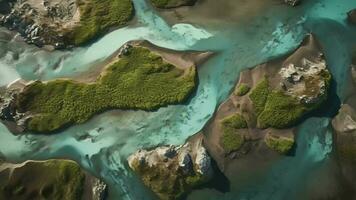 airborne picture of an icelandic stream. video