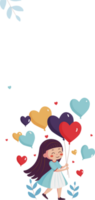 Cute Young Girl Holding Heart Balloons And Leaves Decorated Background With Copy Space. png