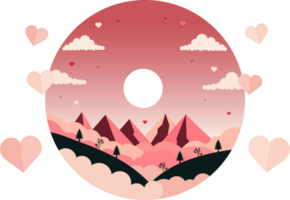 Paper Style Sun Landscape Background And Pink Heart Shapes. png