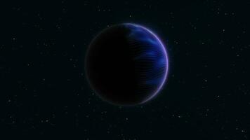 astratto blu spazio futuristico pianeta il giro sfera contro il sfondo di stelle, video 4k, 60 fps