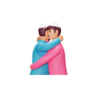 3D Vector of Muslim Men Hugging On White Background. png