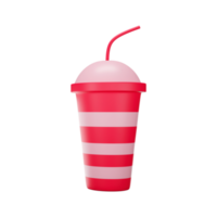 3D Style Straw In Lid Disposable Glass Red And White Icon. png