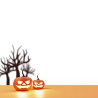 3D Rendering of Illuminated Jack-O-Lanterns With Blurred Bare Trees And Copy Space. png