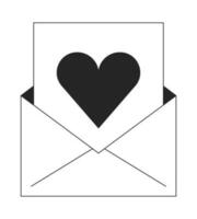 Email newsletter bw concept vector spot illustration. Heart envelope 2D cartoon flat line monochromatic object for web UI design. Love letter. E-mail marketing editable isolated outline hero image
