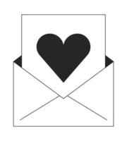 Email newsletter bw concept vector spot illustration. Heart envelope 2D cartoon flat line monochromatic object for web UI design. Love letter. E-mail marketing editable isolated outline hero image