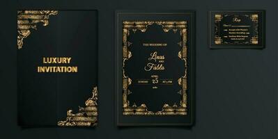 elegant wedding invitation cards set vector