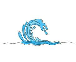 Continuous one line drawing water splashes wave twirl isolated surge blue sparks breaker. Wave curly shapes icon symbol on white background. Single line draw design vector graphic illustration