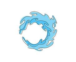 Single continuous line drawing circle made of water splashes. Ring closeup of fresh and clear splash. Water splash refreshing shape concept. Dynamic one line draw graphic design vector illustration