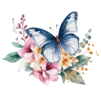 acuarela mariposa y ramos de flores primavera flores . ai generado png