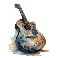 watercolor classical guitar Flowers clinging to the guitar . png