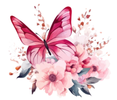 Watercolor colorful butterfly and flower . png