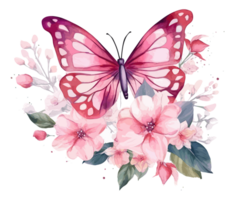 acuarela vistoso mariposa y flor . ai generado png