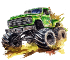Monster truck with multicolored paint splash . png