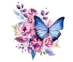 acuarela vistoso mariposa y flor . ai generado png