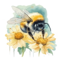 aquarelle abeille nid d'abeille mon chéri fleurs . ai généré png