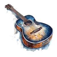 watercolor classical guitar Flowers clinging to the guitar . png