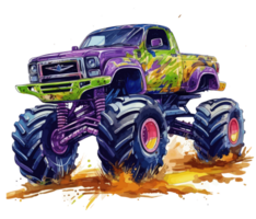 Monster truck with multicolored paint splash . png