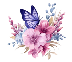 aguarela colorida borboleta e flor . ai gerado png