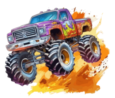 monster vrachtauto met veelkleurig verf plons . ai gegenereerd png