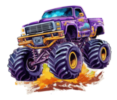 Monster truck with multicolored paint splash . png