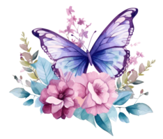 Watercolor colorful butterfly and flower . png