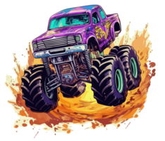 Monster truck with multicolored paint splash . png