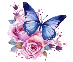 acuarela vistoso mariposa y flor . ai generado png