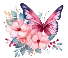 waterverf kleurrijk vlinder en bloem . ai gegenereerd png