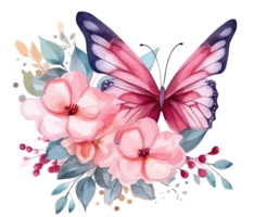 acuarela vistoso mariposa y flor . ai generado png