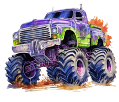 monstro caminhão com multicolorido pintura respingo . ai gerado png