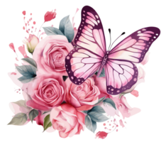 Watercolor colorful butterfly and flower . png