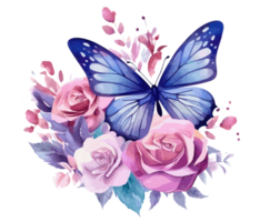 Watercolor colorful butterfly and flower . png