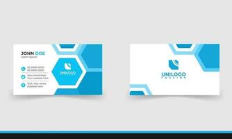 Simple minimalistic and modern business card template in blue and white color. vector