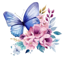 Watercolor colorful butterfly and flower . png