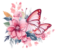 Watercolor colorful butterfly and flower . png