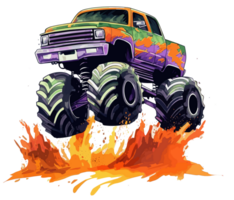 Monster truck with multicolored paint splash . png