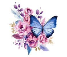 Watercolor colorful butterfly and flower . png