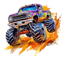 Monster truck with multicolored paint splash . png