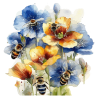 watercolor bee honeycomb honey flowers . png