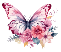 aguarela colorida borboleta e flor . ai gerado png