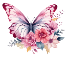 Watercolor colorful butterfly and flower . png