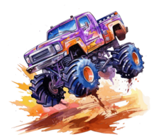 Monster truck with multicolored paint splash . png