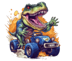 t-rex équitation sur un camion , dessin animé dinosaure personnages conduite . ai généré png