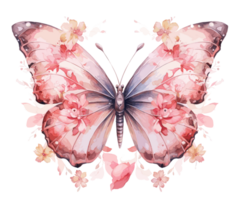 Watercolor colorful butterfly and flower . png