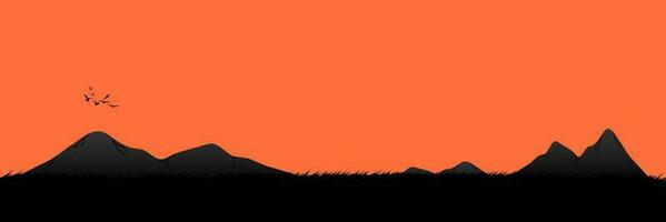 graphics drawing landscape view outdoor with grass on the ground and mountain for wallpaper background vector illustration