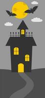Vector illustration of haunting house with bats and moon in cartoon style for Halloween design